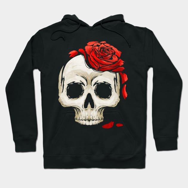Skull with Rose Creepy but Funny Halloween Hoodie by SinBle